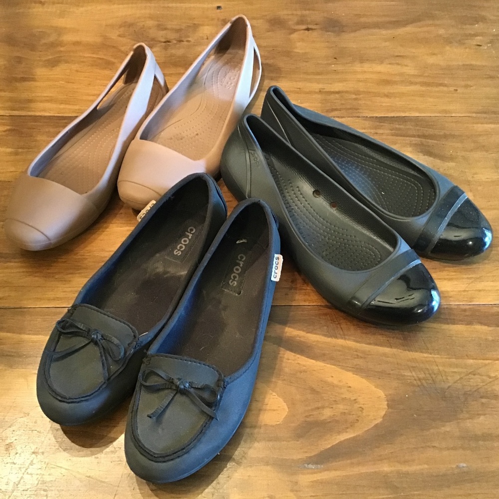 2 pairs of CROCS flats,all size 8